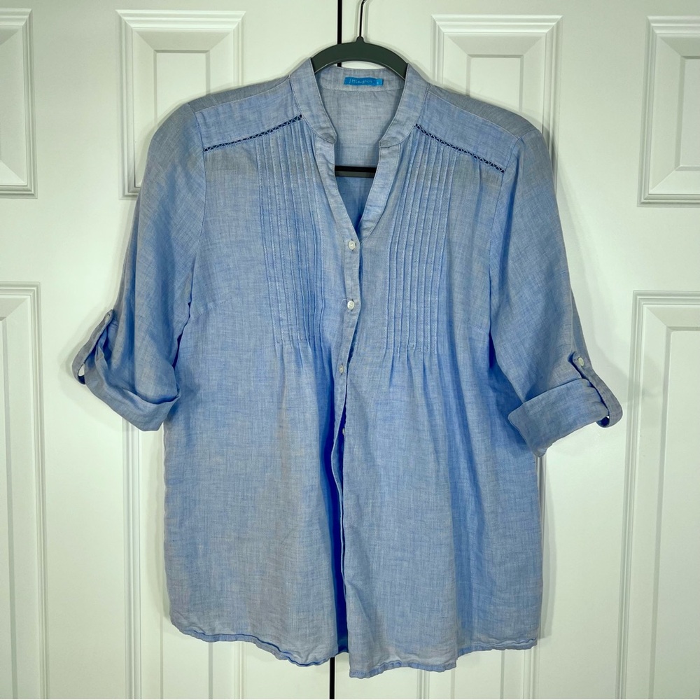 J. McLaughlin Linen Blend  Sky Blue Blouse